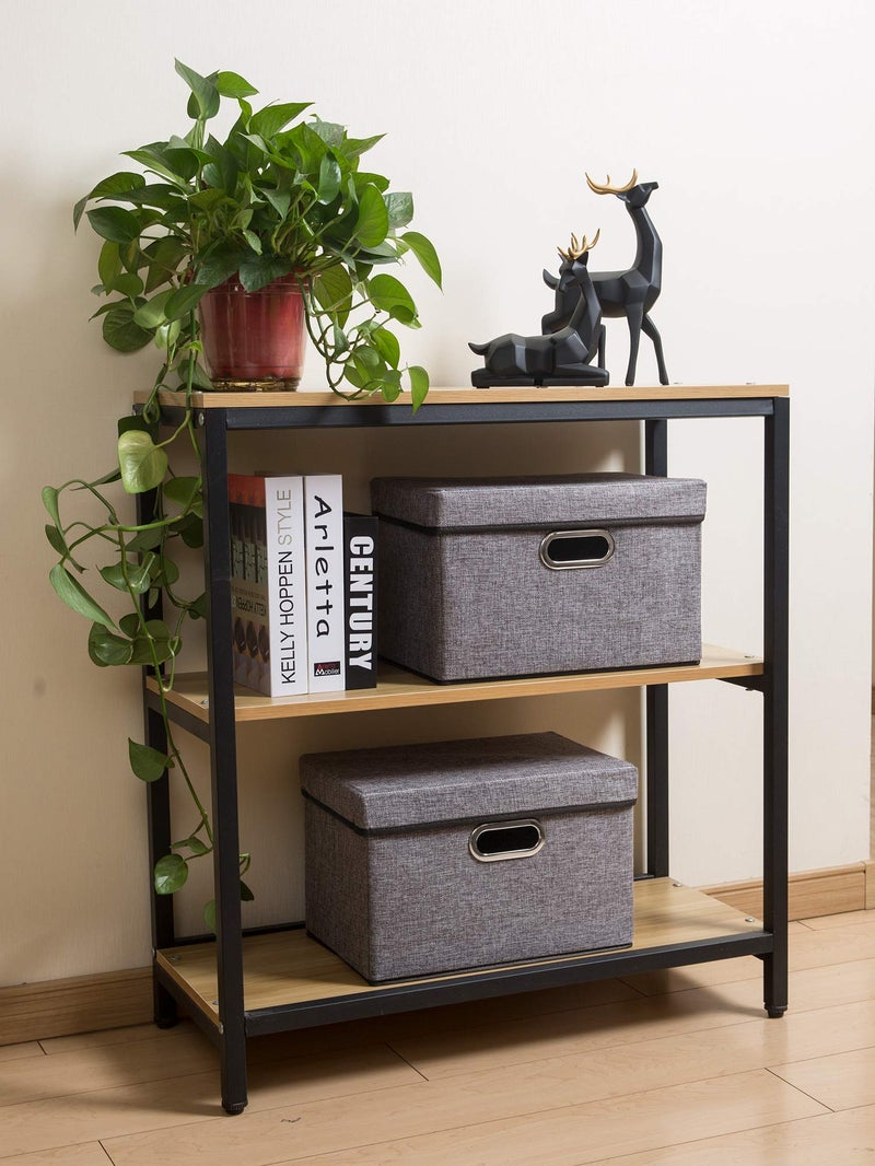 PRANDOM Foldable Storage Boxes with Lids [3-Pack] Linen Fabric Collapsible Storage Bins Organizer Containers Baskets Cube with Cover for Home Bedroom Closet Office Nursery (14.9x9.8x9.8) - Image 4